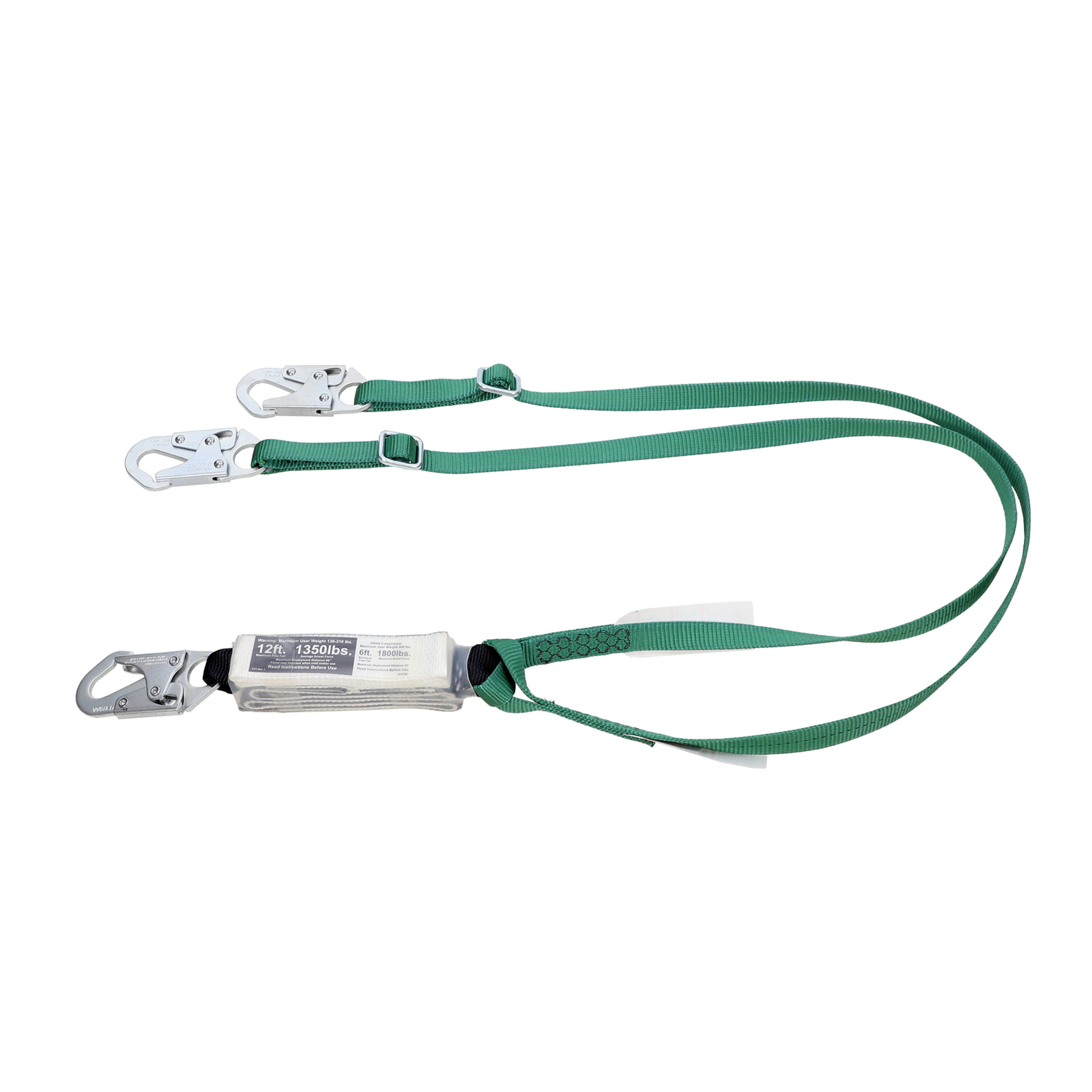 V-SERIES 12FT Free Fall/Heavy Worker twin leg energy absorbing lanyard, 6' small snaphook